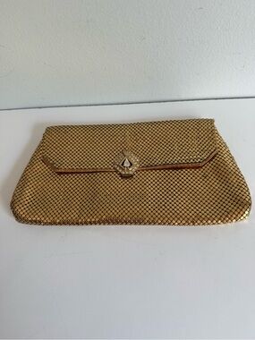 Vintage Whiting & Davis Gold Mesh Clutch Evening Bag Rhinestone Clasp USA